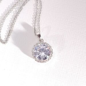 Simulated Diamond Halo Pendant Necklace